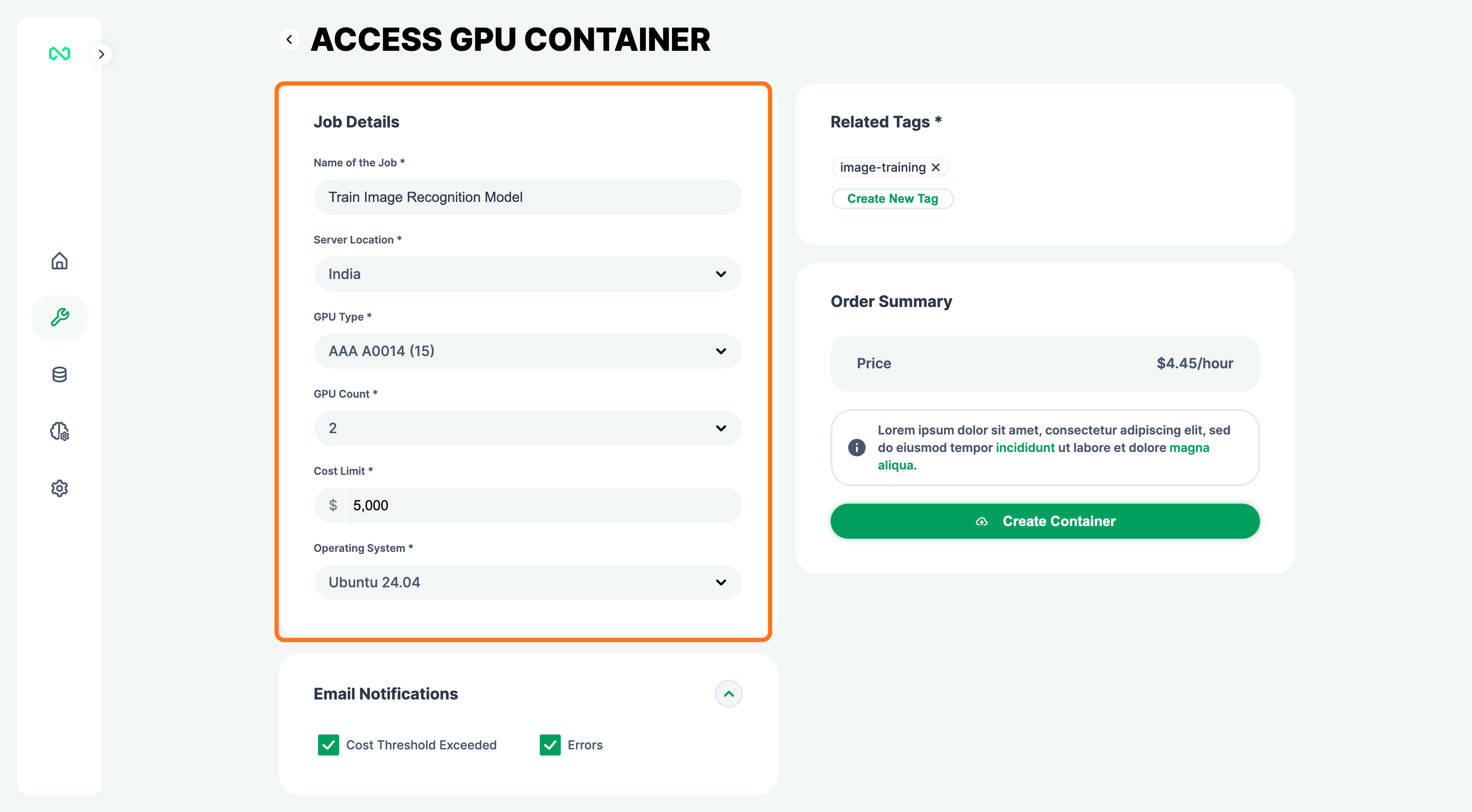 Configure job details